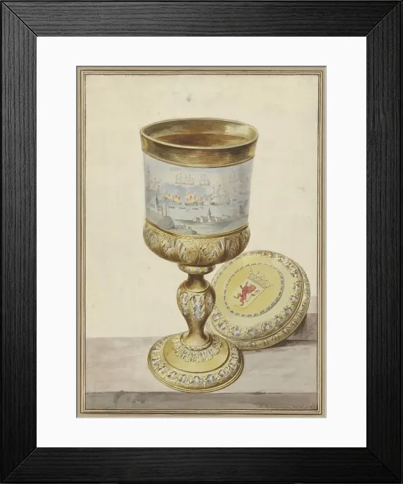 Framed Print : Gold cup with lid, given to Cornelis de Witt on the occasion of the journey to Chatham, 1667, 1748. Creator: Aert Schouman Framed Print : Gold cup with lid, given to Cornelis de Witt on the occasion of the journey to Chatham, 1667, 1748. Creator: Aert Schouman