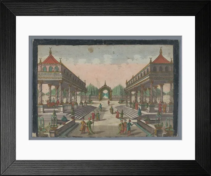 Framed Print : View of a colonnade towards a cypress garden in Constantinople, 1742-1801. Creator: Anon Framed Print : View of a colonnade towards a cypress garden in Constantinople, 1742-1801. Creator: Anon