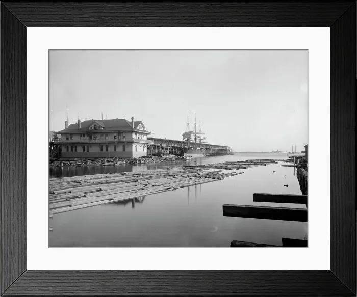Framed Print : Wharf office and Commandancia Street wharf, Pensacola, Fla. between 1900 and 1905. Creator: Unknown