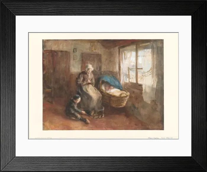 Framed Print : Interior with a woman by a cradle and a boy on the floor, c.1854-c.1914. Creator: Albert Neuhuys Framed Print : Interior with a woman by a cradle and a boy on the floor, c.1854-c.1914. Creator: Albert Neuhuys