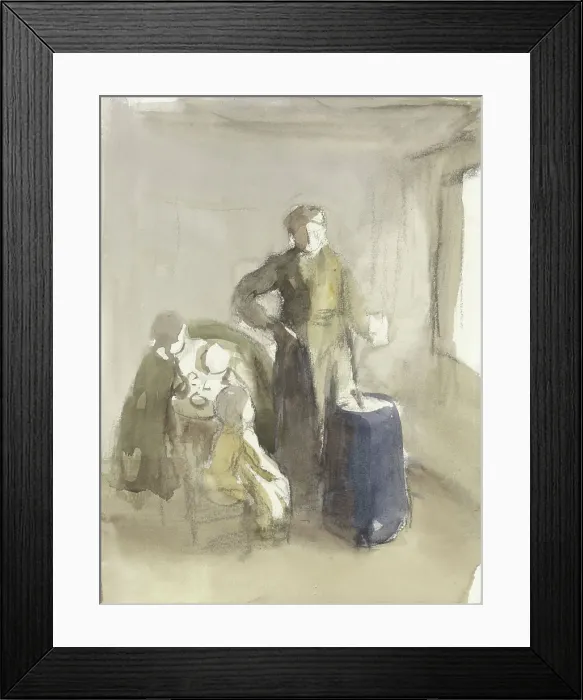 Framed Print : Interior with woman and children near a churn, 1854-1914. Creator: Albert Neuhuys Framed Print : Interior with woman and children near a churn, 1854-1914. Creator: Albert Neuhuys