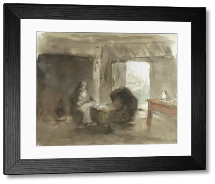 Framed Print : Woman with child near a cradle, 1854-1914. Creator: Albert Neuhuys Framed Print : Woman with child near a cradle, 1854-1914. Creator: Albert Neuhuys
