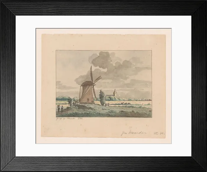 Framed Print : View of a mill in Waarder, 1734. Creator: Anon Framed Print : View of a mill in Waarder, 1734. Creator: Anon