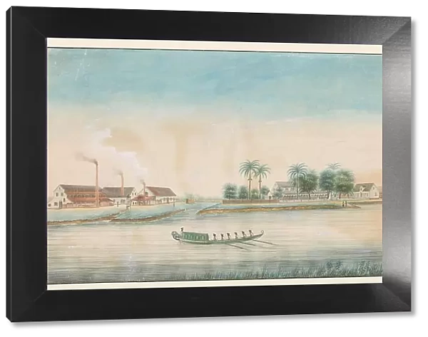 View of the Catharina Sophia sugar plantation from the water, c.1860. Creator: Alexander Ludwich Brockmann