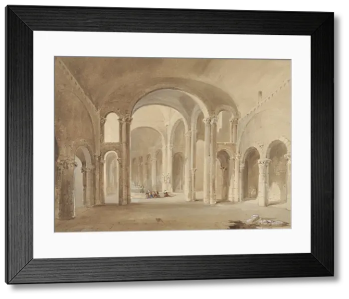 Framed Print : Interior of S. Hilaire at Poitiers, with kneeling figures at confession, 1802-1871. Creator: Alexis Nicolas Noël Framed Print : Interior of S. Hilaire at Poitiers, with kneeling figures at confession, 1802-1871. Creator: Alexis Nicolas Noël