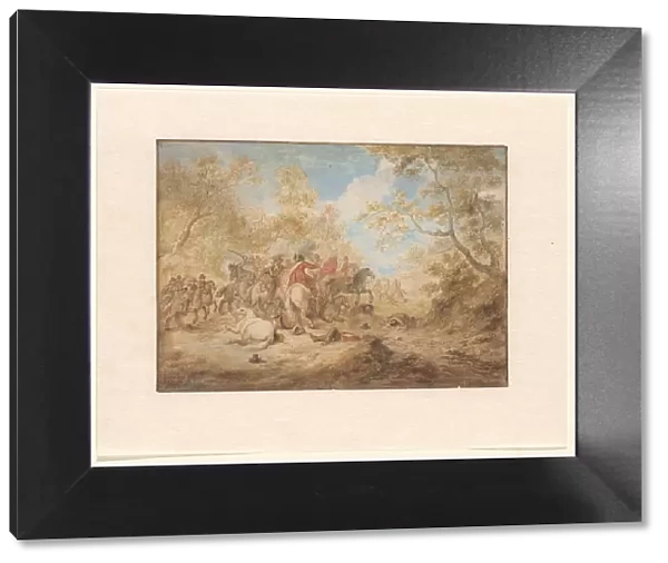 Landscape with fighting riders, 1743. Creator: Gerard Joseph Xavery