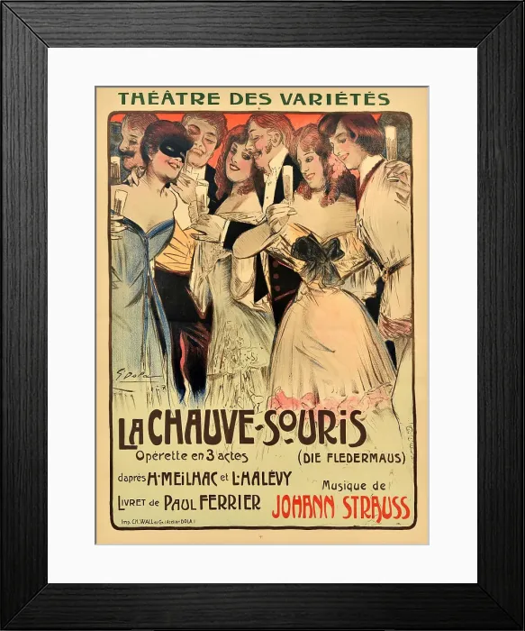 Framed Print : Poster for the operetta Die Fledermaus (The Flittermouse or The Revenge of the Bat) by Johann Straus Creator: Dola (Edmond Vernier), Georges (1872-1950) Framed Print : Poster for the operetta Die Fledermaus (The Flittermouse or The Revenge of the Bat) by Johann Straus Creator: Dola (Edmond Vernier), Georges (1872-1950)