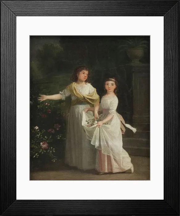 Framed Print : Consul General Johan Christian Pingel's daughters in a garden, 1760-1802. Creator: Jens Juel Framed Print : Consul General Johan Christian Pingel's daughters in a garden, 1760-1802. Creator: Jens Juel