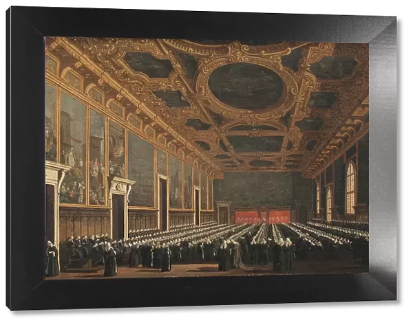 The Doge and Grand Council in Sala del Maggior Consiglio, 1761-1765. Creator: Canaletto