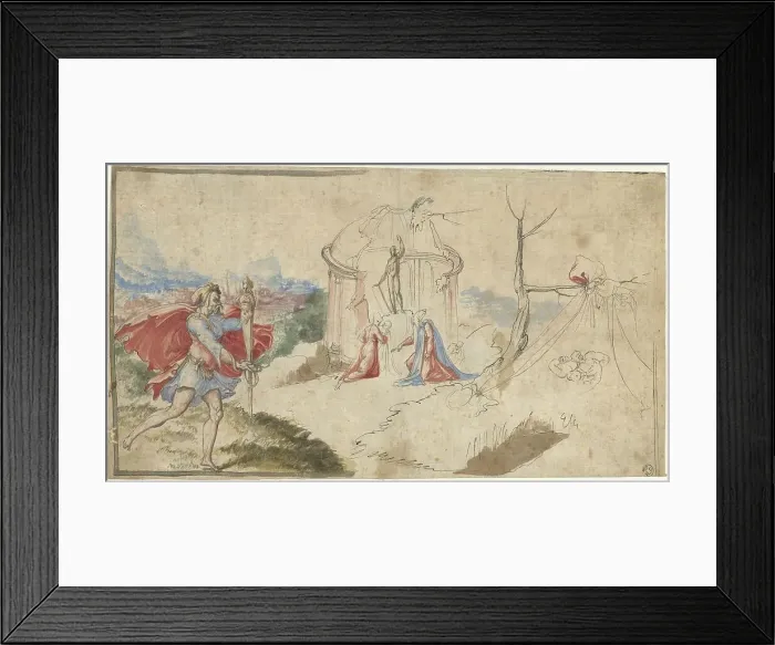 Framed Print : Mythological scene (Aeneas flees Troy?), 1550-1600. Creator: Aniello Redita Framed Print : Mythological scene (Aeneas flees Troy?), 1550-1600. Creator: Aniello Redita