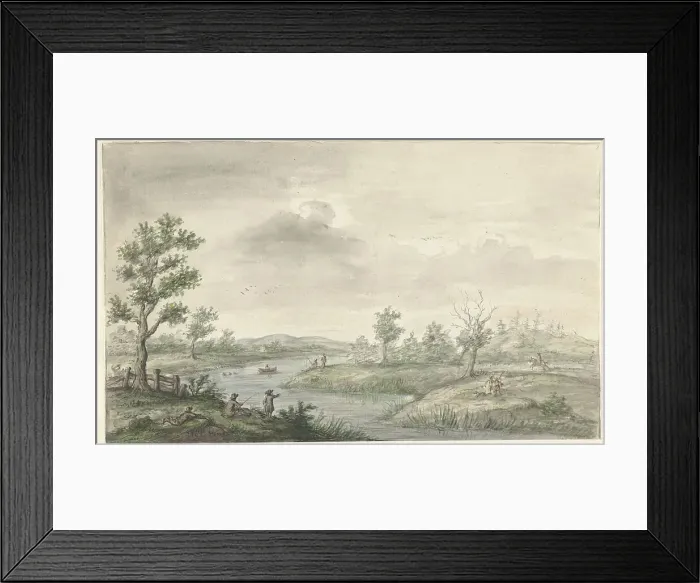 Framed Print : Landscape with winding river and anglers, 1661-1693. Creator: Gerrit Grasdorp Framed Print : Landscape with winding river and anglers, 1661-1693. Creator: Gerrit Grasdorp