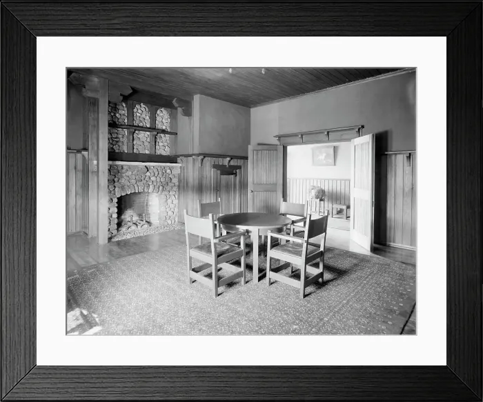 Framed Print : Smoking room, Paul Smith's casino, Adirondack Mountains, between 1900 and 1905. Creator: Unknown Framed Print : Smoking room, Paul Smith's casino, Adirondack Mountains, between 1900 and 1905. Creator: Unknown