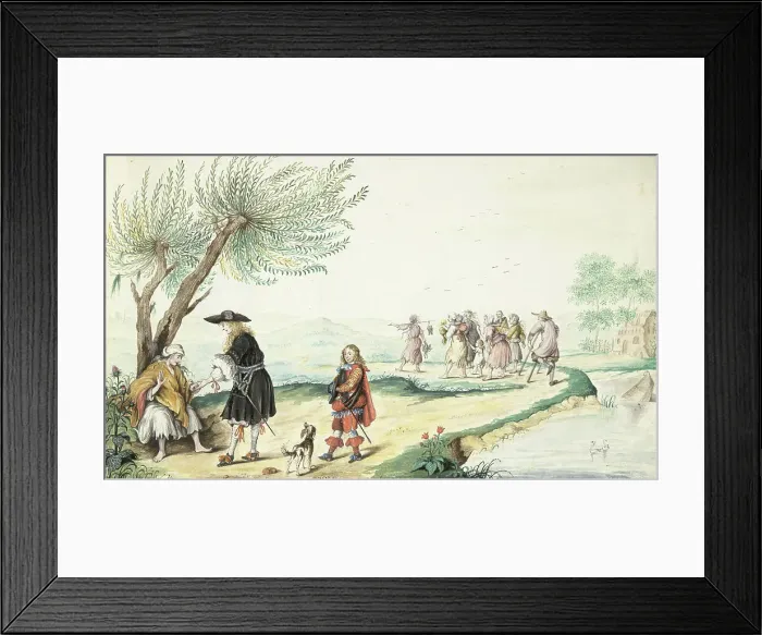 Framed Print : Roma woman reading a gentleman's hand (Moses?), 1674. Creator: Gesina ter Borch Framed Print : Roma woman reading a gentleman's hand (Moses?), 1674. Creator: Gesina ter Borch