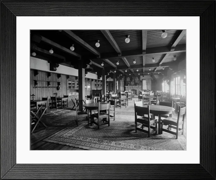 Framed Print : The Grill room, Paul Smith's casino, Adirondack Mountains, between 1900 and 1905. Creator: Unknown Framed Print : The Grill room, Paul Smith's casino, Adirondack Mountains, between 1900 and 1905. Creator: Unknown