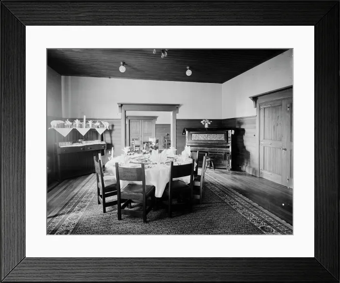 Framed Print : Private dining room, Paul Smith's casino, Adirondack Mountains, between 1900 and 1905. Creator: Unknown Framed Print : Private dining room, Paul Smith's casino, Adirondack Mountains, between 1900 and 1905. Creator: Unknown