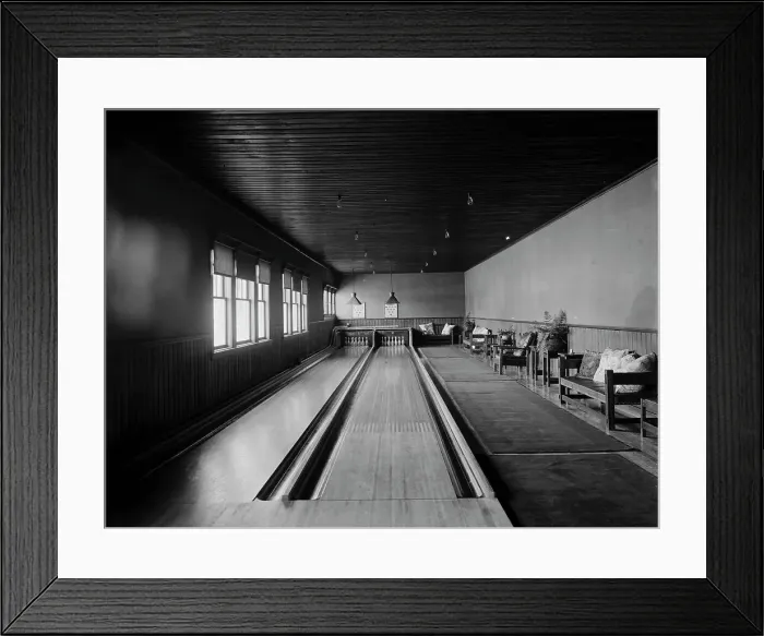 Framed Print : Bowling alleys, Paul Smith's casino, Adirondack Mountains, between 1900 and 1905. Creator: Unknown Framed Print : Bowling alleys, Paul Smith's casino, Adirondack Mountains, between 1900 and 1905. Creator: Unknown