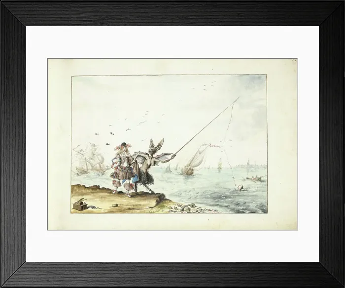 Framed Print : A gentleman (Moses?) is seduced by a devil fishing for a woman, 1664. Creator: Gesina ter Borch Framed Print : A gentleman (Moses?) is seduced by a devil fishing for a woman, 1664. Creator: Gesina ter Borch