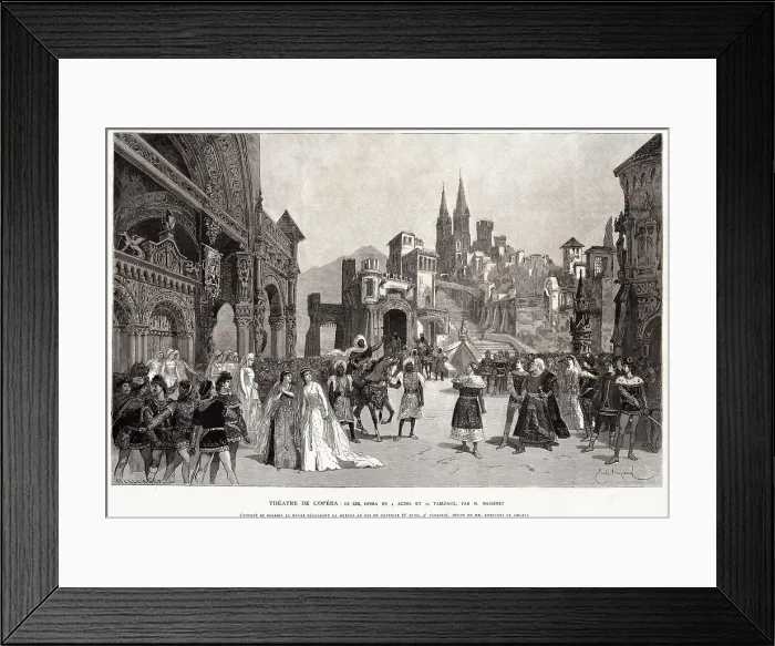Framed Print : Scene from the premiere of the Opera Le Cid by Jules Massenet, 1885. Creator: Bayard, Émile-Antoine (1837-1891) Framed Print : Scene from the premiere of the Opera Le Cid by Jules Massenet, 1885. Creator: Bayard, Émile-Antoine (1837-1891)