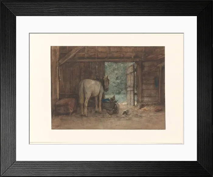 Framed Print : Horse in a stable at an open stable door, c.1848-c.1888. Creator: Anton Mauve