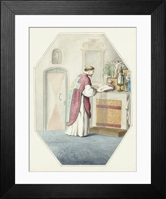 Framed Print : Priest at an altar, 1657. Creator: Gesina ter Borch Framed Print : Priest at an altar, 1657. Creator: Gesina ter Borch