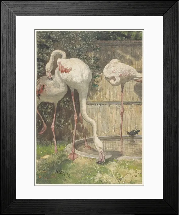 Framed Print : Three Flamingos near a Basin, 1872. Creator: August Allebe Framed Print : Three Flamingos near a Basin, 1872. Creator: August Allebe