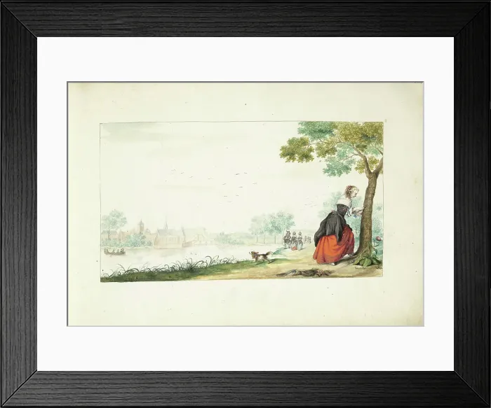 Framed Print : Woman carving words on a tree, 1661. Creator: Gesina ter Borch Framed Print : Woman carving words on a tree, 1661. Creator: Gesina ter Borch