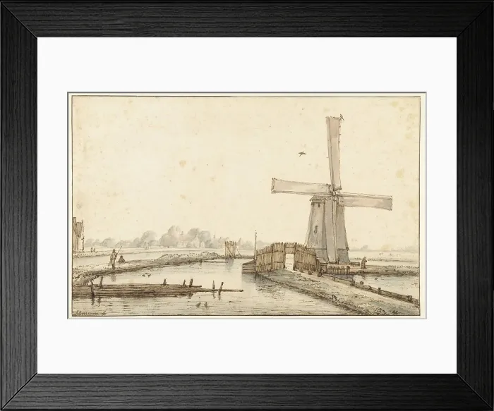 Framed Print : The windmill on the water, 1660-1677. Creator: Anthonie van Borssom Framed Print : The windmill on the water, 1660-1677. Creator: Anthonie van Borssom