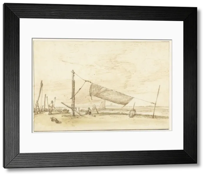 Framed Print : Two fishermen on the waterfront (the IJ?), 1640-1677. Creator: Anthonie van Borssom Framed Print : Two fishermen on the waterfront (the IJ?), 1640-1677. Creator: Anthonie van Borssom