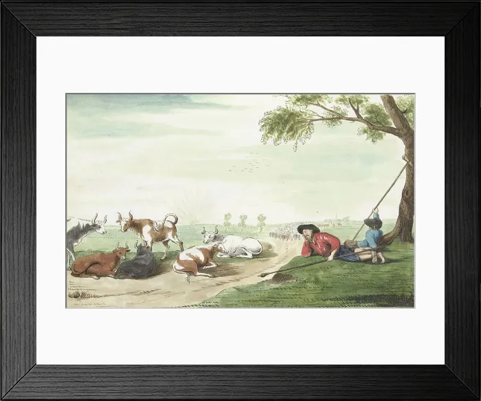 Framed Print : Two cowherds at sunrise or sunset, 1654. Creator: Gesina ter Borch Framed Print : Two cowherds at sunrise or sunset, 1654. Creator: Gesina ter Borch