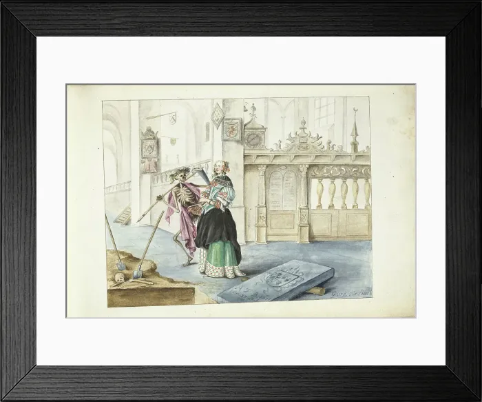 Framed Print : Woman (Aeltien?) standing next to death in St Michael's Church, Zwolle, c.1671. Creator: Gesina ter Borch Framed Print : Woman (Aeltien?) standing next to death in St Michael's Church, Zwolle, c.1671. Creator: Gesina ter Borch