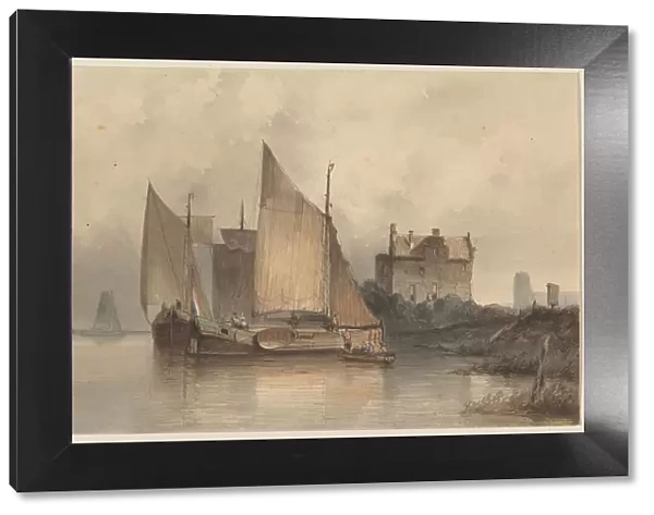River view with a sailing ship, 1813-1866. Creator: Antonie Waldorp