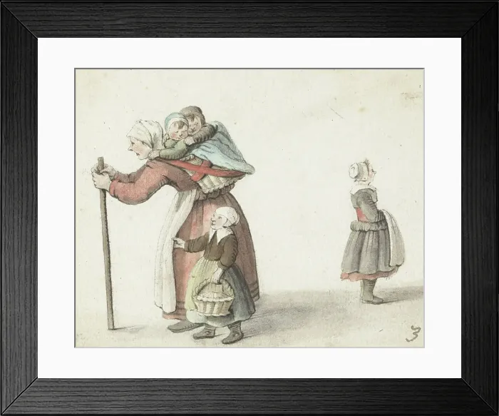 Framed Print : Woman with two children in a carrying basket, 1651. Creator: Gesina ter Borch Framed Print : Woman with two children in a carrying basket, 1651. Creator: Gesina ter Borch