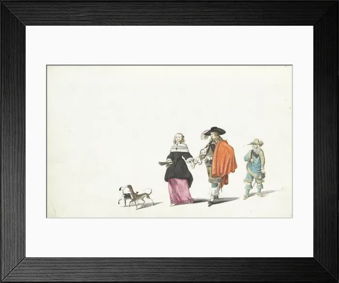 Framed Print : Couple walking hand in hand, followed by a young man, c.1654-c.1658. Creator: Gesina ter Borch Framed Print : Couple walking hand in hand, followed by a young man, c.1654-c.1658. Creator: Gesina ter Borch