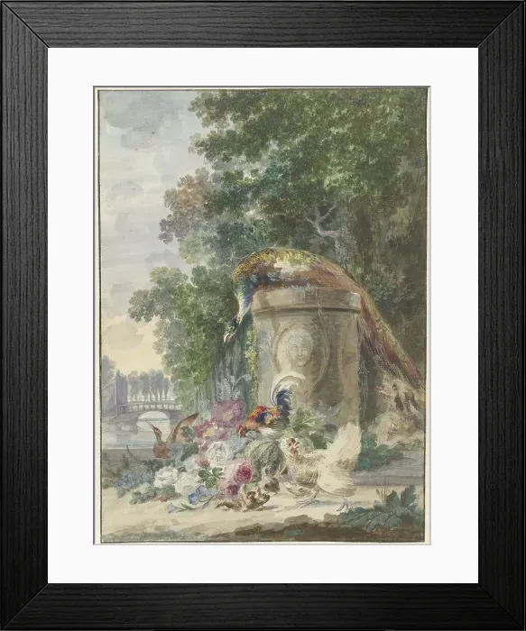 Framed Print : Peacock and Poultry in a Park, Chased by a Dog, c.1775-c.1800. Creator: Arie Lamme Framed Print : Peacock and Poultry in a Park, Chased by a Dog, c.1775-c.1800. Creator: Arie Lamme