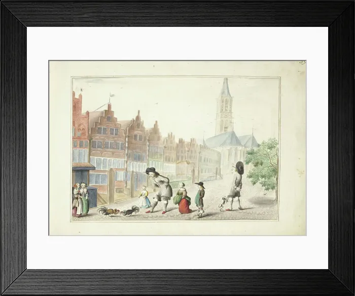 Framed Print : Cockfight in the Sassenstraat in Zwolle, 1655. Creator: Gesina ter Borch Framed Print : Cockfight in the Sassenstraat in Zwolle, 1655. Creator: Gesina ter Borch