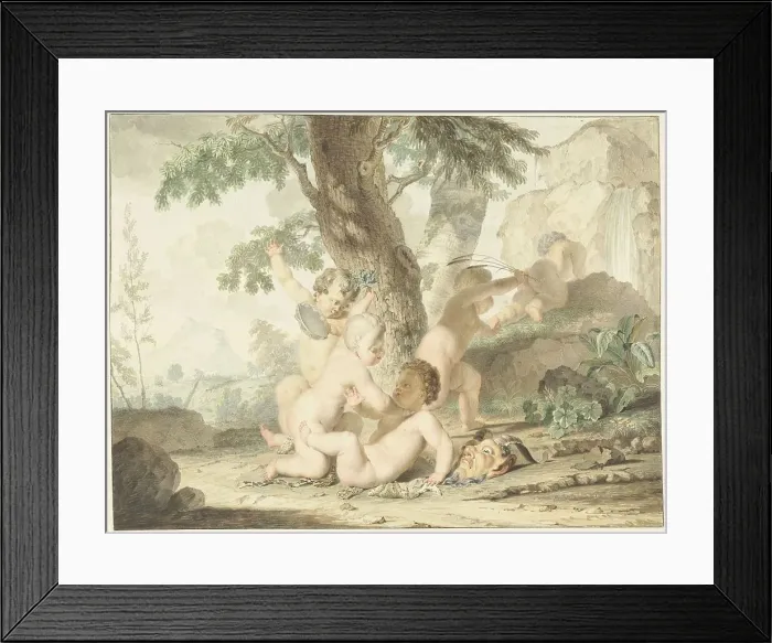 Framed Print : Boys playing, 1722-1774. Creator: Arnout Rentinck Framed Print : Boys playing, 1722-1774. Creator: Arnout Rentinck