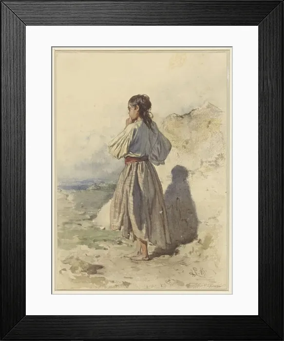 Framed Print : Hungarian woman, standing three-quarters to the left, seen from behind, 1855. Creator: August von Pettenkofen Framed Print : Hungarian woman, standing three-quarters to the left, seen from behind, 1855. Creator: August von Pettenkofen