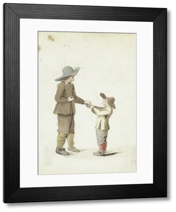 Framed Print : Boy gives an apple to a younger boy, 1645-1650. Creator: Gesina ter Borch Framed Print : Boy gives an apple to a younger boy, 1645-1650. Creator: Gesina ter Borch