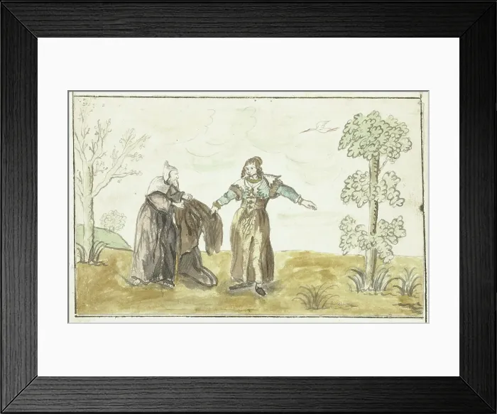 Framed Print : Hermit gives a lady his cloak, c.1641-before 1648. Creator: Gesina ter Borch Framed Print : Hermit gives a lady his cloak, c.1641-before 1648. Creator: Gesina ter Borch