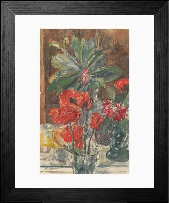 Framed Print : Flower Study of Poppies and Rhododendrons, 1872-1950. Creator: Barbara Elisabeth van Houten Framed Print : Flower Study of Poppies and Rhododendrons, 1872-1950. Creator: Barbara Elisabeth van Houten