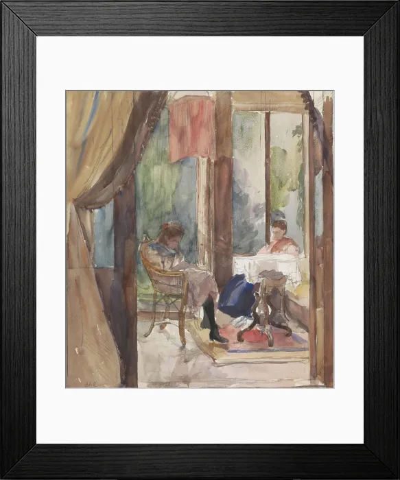 Framed Print : Lady and a young girl, both reading in the conservatory of the house at Riouwstraat 6... 1872-1950. Creator: Barbara Elisabeth van Houten Framed Print : Lady and a young girl, both reading in the conservatory of the house at Riouwstraat 6... 1872-1950. Creator: Barbara Elisabeth van Houten