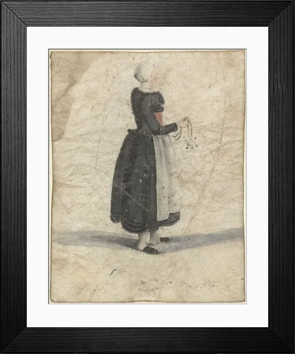Framed Print : North Holland woman standing with an ornament or bag in hand, 1652. Creator: Gesina ter Borch Framed Print : North Holland woman standing with an ornament or bag in hand, 1652. Creator: Gesina ter Borch