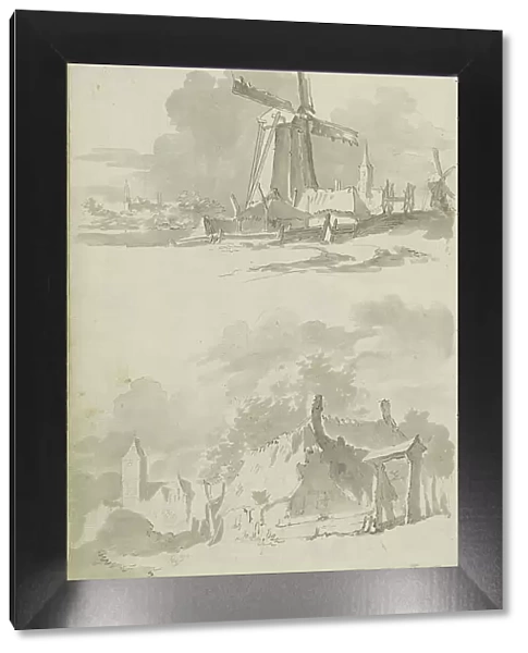 Windmill in a landscape and a village view, c.1780-c.1800. Creator: Bernhard Heinrich Thier