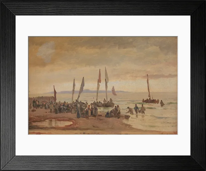 Framed Print : Returning fishermen are received at Hornbæk Strand, 1848-1891. Creator: Carl Neumann Framed Print : Returning fishermen are received at Hornbæk Strand, 1848-1891. Creator: Carl Neumann