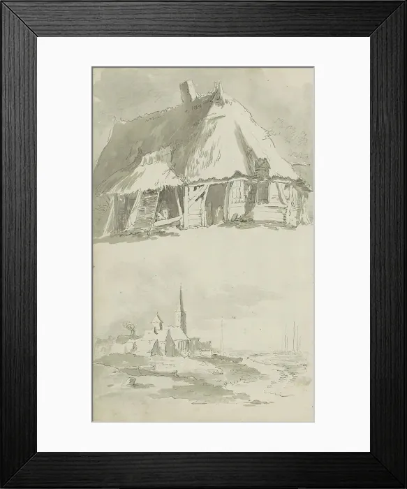 Framed Print : Barn and view of a city on the water, c.1780-c.1800. Creator: Bernhard Heinrich Thier Framed Print : Barn and view of a city on the water, c.1780-c.1800. Creator: Bernhard Heinrich Thier