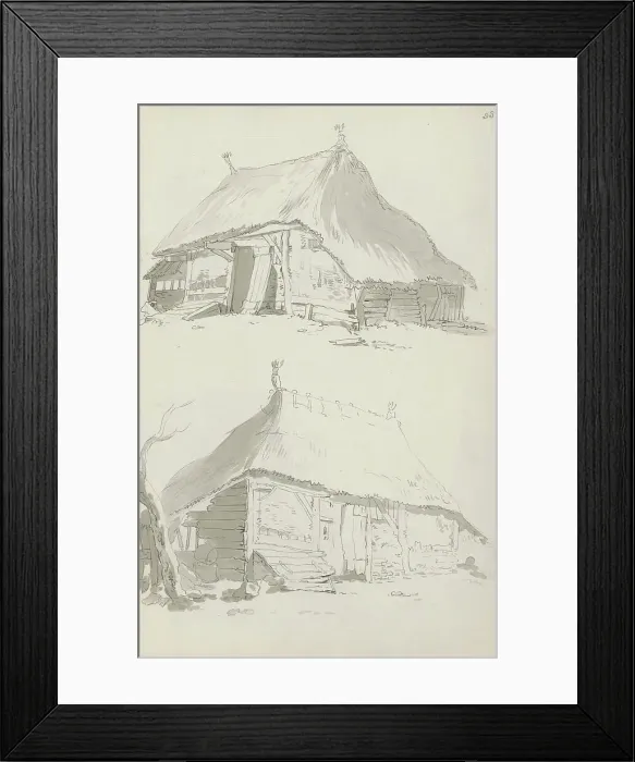 Framed Print : Farm buildings with thatched roofs, c.1780-c.1800. Creator: Bernhard Heinrich Thier Framed Print : Farm buildings with thatched roofs, c.1780-c.1800. Creator: Bernhard Heinrich Thier