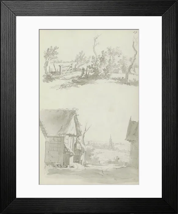 Framed Print : Fenced pasture and a cityscape, c.1780-c.1800. Creator: Bernhard Heinrich Thier Framed Print : Fenced pasture and a cityscape, c.1780-c.1800. Creator: Bernhard Heinrich Thier
