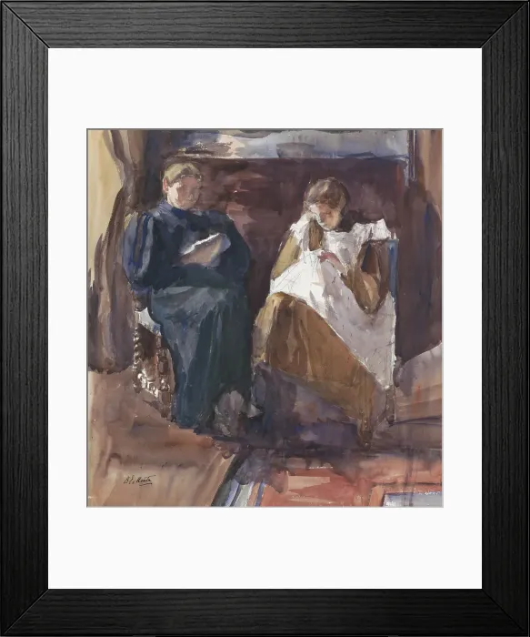 Framed Print : Reading lady and embroidering girl, seen from the front, in the house at Riouwstraat 6... 1872-1950 Creator: Barbara Elisabeth van Houten