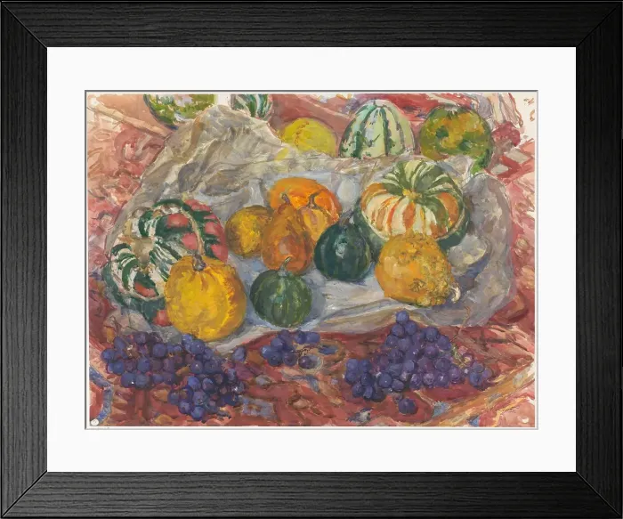 Framed Print : Still life of pumpkins and grapes on a rug, 1872-1950. Creator: Barbara Elisabeth van Houten Framed Print : Still life of pumpkins and grapes on a rug, 1872-1950. Creator: Barbara Elisabeth van Houten