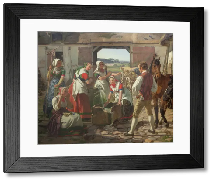Framed Print : Young female farmworkers by a well, Zealand, 1850. Creator: Jorgen Pedersen Roed Framed Print : Young female farmworkers by a well, Zealand, 1850. Creator: Jorgen Pedersen Roed